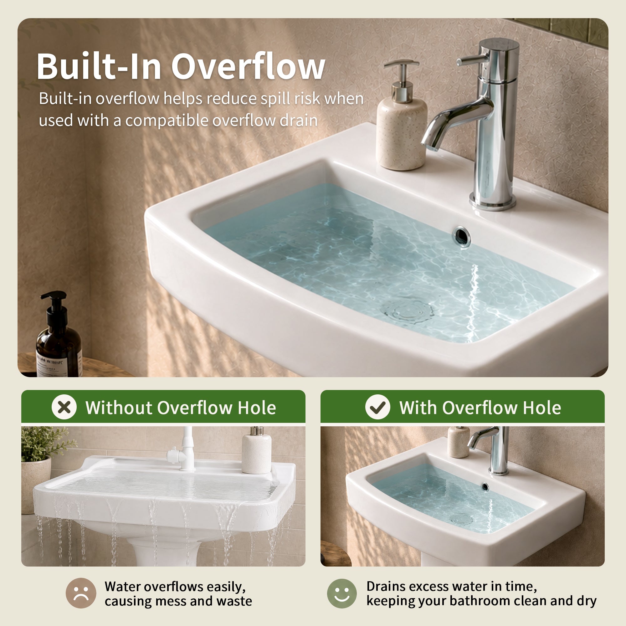 DeerValley DV-1P533 Pedestal Sink – Space-Saving with Overflow & Durable Ceramic