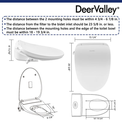 DeerValley DV-1S0018 Elongated Bidet Toilet Seat with Wireless Remote