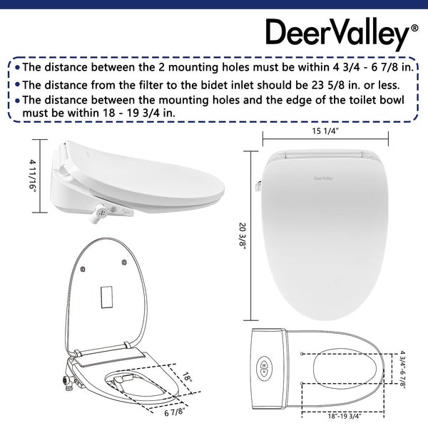 DeerValley DV-1S0018 Elongated Bidet Toilet Seat with Wireless Remote