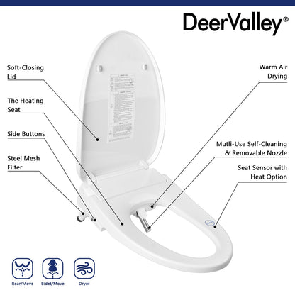 DeerValley DV-1S0018 Elongated Bidet Toilet Seat with Wireless Remote