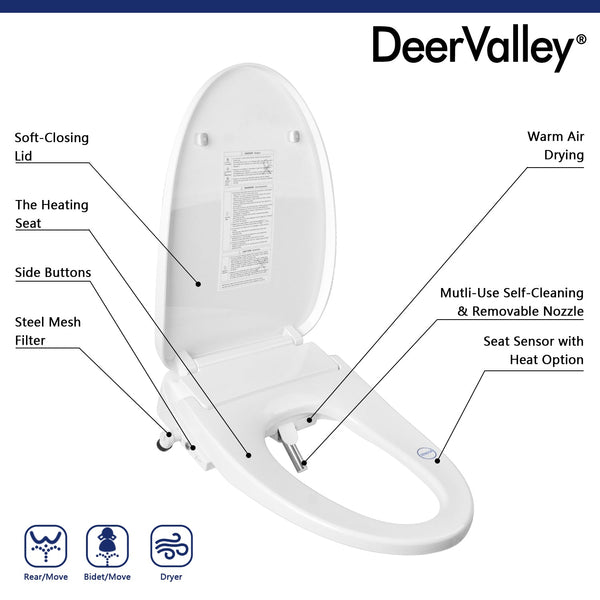 DeerValley DV-1S0018 Elongated Bidet Toilet Seat with Wireless Remote