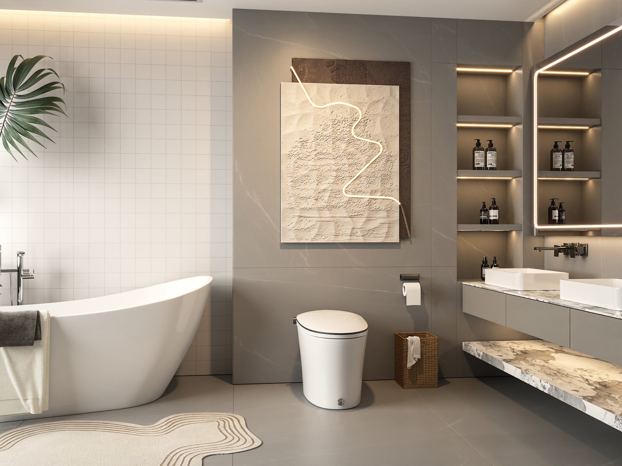 DeerValley DV-1S0019/V1/V3 Tankless Elongated Smart Toilet Quiet-Closed Heated Seat Sensor Auto, Foot Kick & Blackout Flush, Night Light