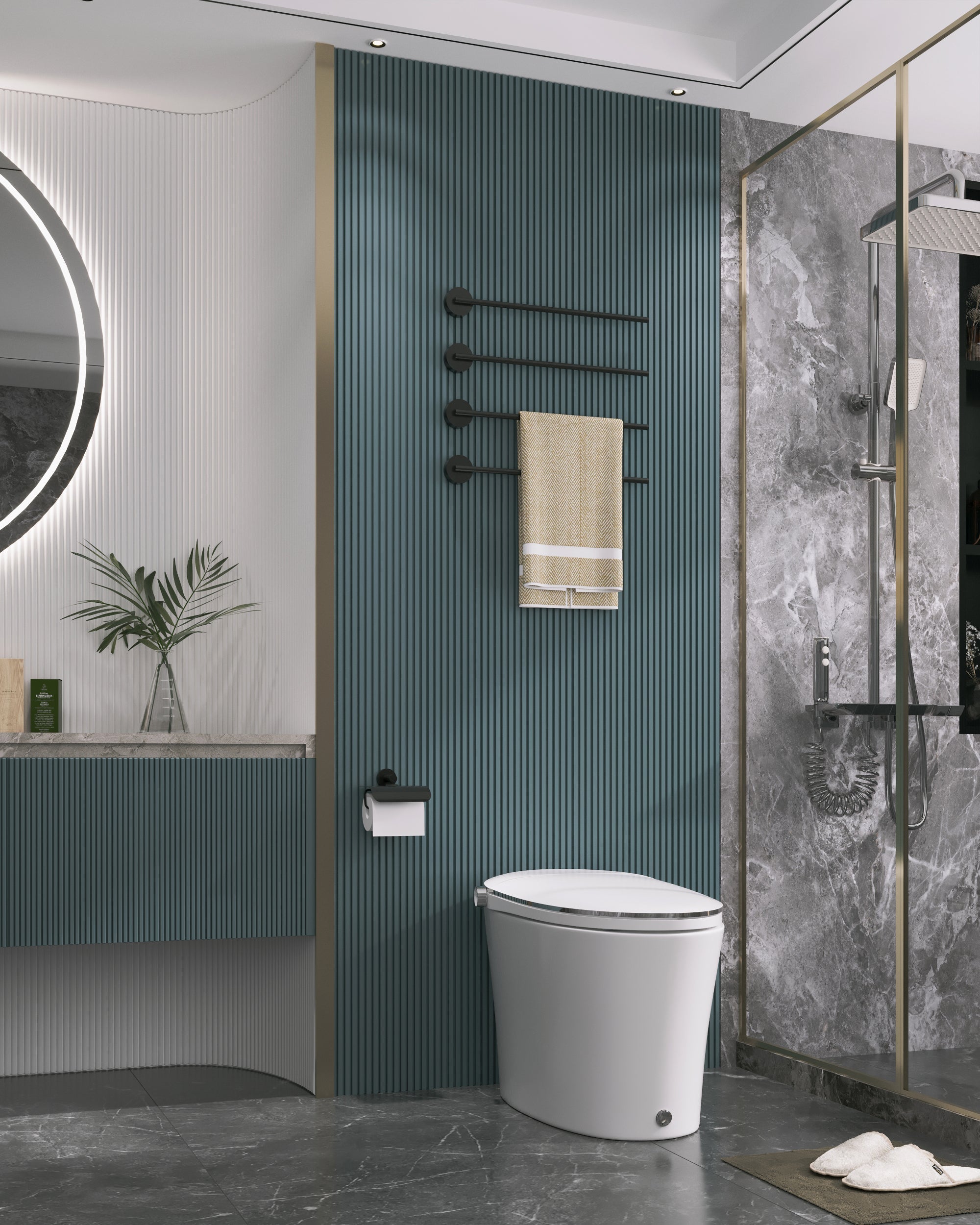 DeerValley DV-1S0019/V1/V3 Tankless Elongated Smart Toilet Quiet-Closed Heated Seat Sensor Auto, Foot Kick & Blackout Flush, Night Light