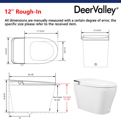 DeerValley DV-1S0029/V1/V3 Tankless Elongated Smart Toilet, One-Piece Elongated Smart Toilet with Foot Kick Flush (Seat Included)