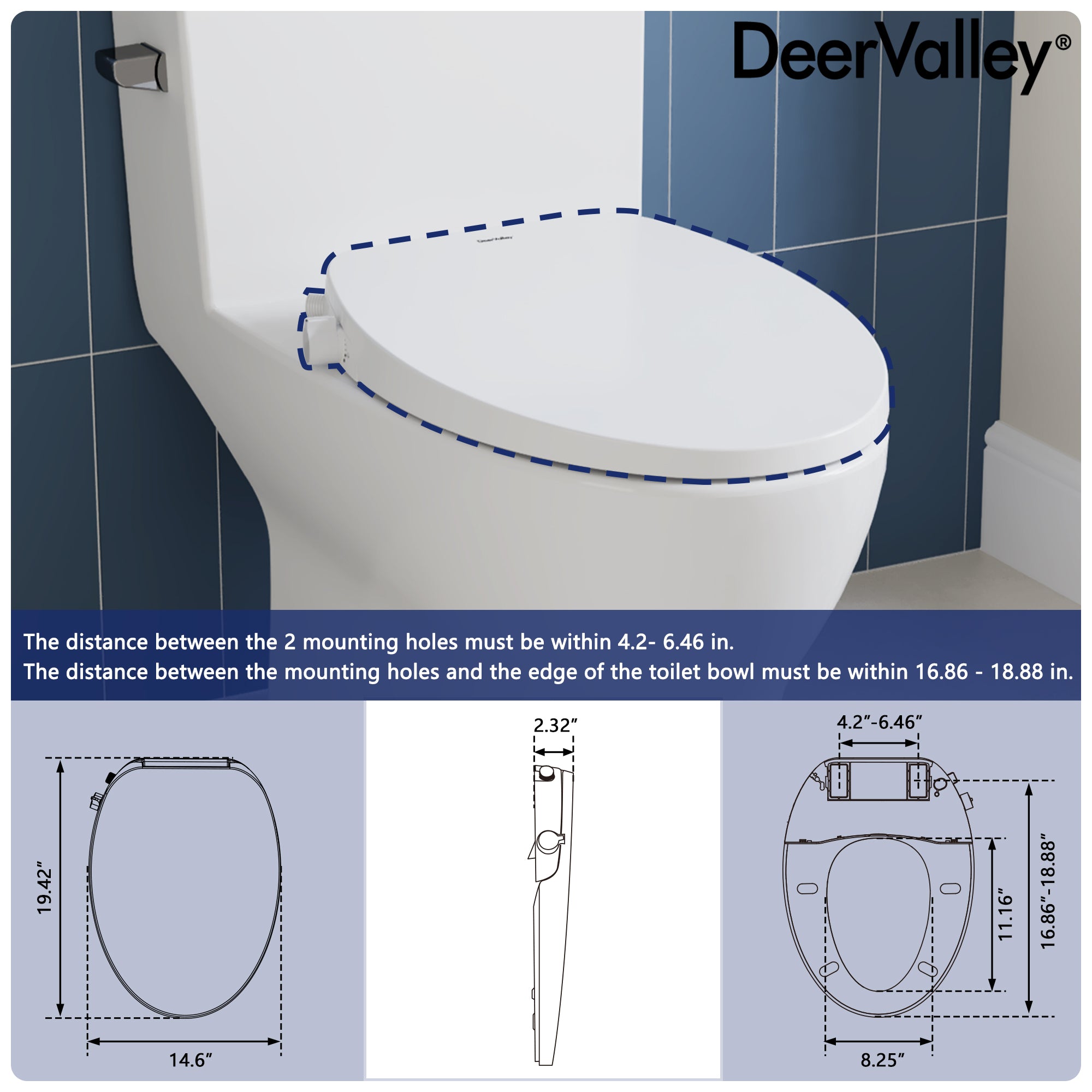 DeerValley DV-1S0038 Soft Close Toilet Seat Dual Nozzles White Plastic Elongated Slow Close Toilet Seat