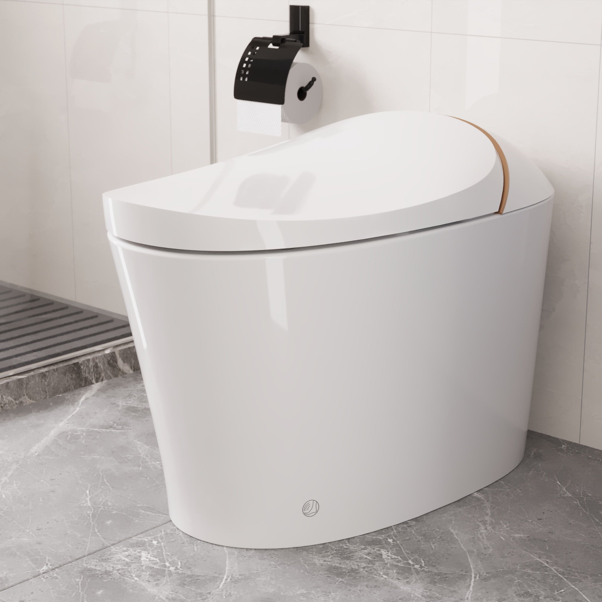 DeerValley DV-1S0160/V1/V3 Tankless Elongated Smart Toilet with Off-Seat Flush/Foot Sensor Flush, Automatic Tankless Toilet with Heated Seat, Warm Water Cleaning, Warm Air dryer