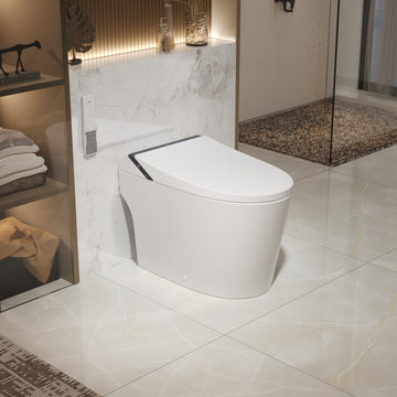 Smart Bidet Toilet with Auto Flush & Foam Shield Technology Modern Tankless Smart Toilet with Bidet, Warm Air Dryer, Heated Seat & Night Light (Remote Included) - DV-1S0289 / DV-1S0289-V3
