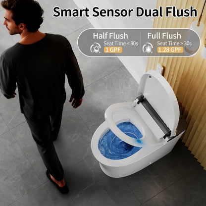 DeerValley DV-1S0290 Smart Toilet Bidet, One Piece Elongated Toilet with Foam Shield, Auto Flush 1.0/1.28 GPF, ADA Comfort Height, Heated Seat, Instant Warm Water, LED Display, Built-in Water Tank & Pump