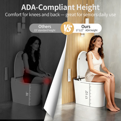 DeerValley DV-1S0290 Smart Toilet Bidet, One Piece Elongated Toilet with Foam Shield, Auto Flush 1.0/1.28 GPF, ADA Comfort Height, Heated Seat, Instant Warm Water, LED Display, Built-in Water Tank & Pump