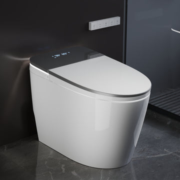Advanced Smart Toilet with Voice Control, Programmable Spa Cleaning, Foam Shield, ADA Comfort Height, Heated Seat, Warm Dryer, and Zero Water Pressure Flush – Touchless Luxury Bidet Toilet for Modern Families