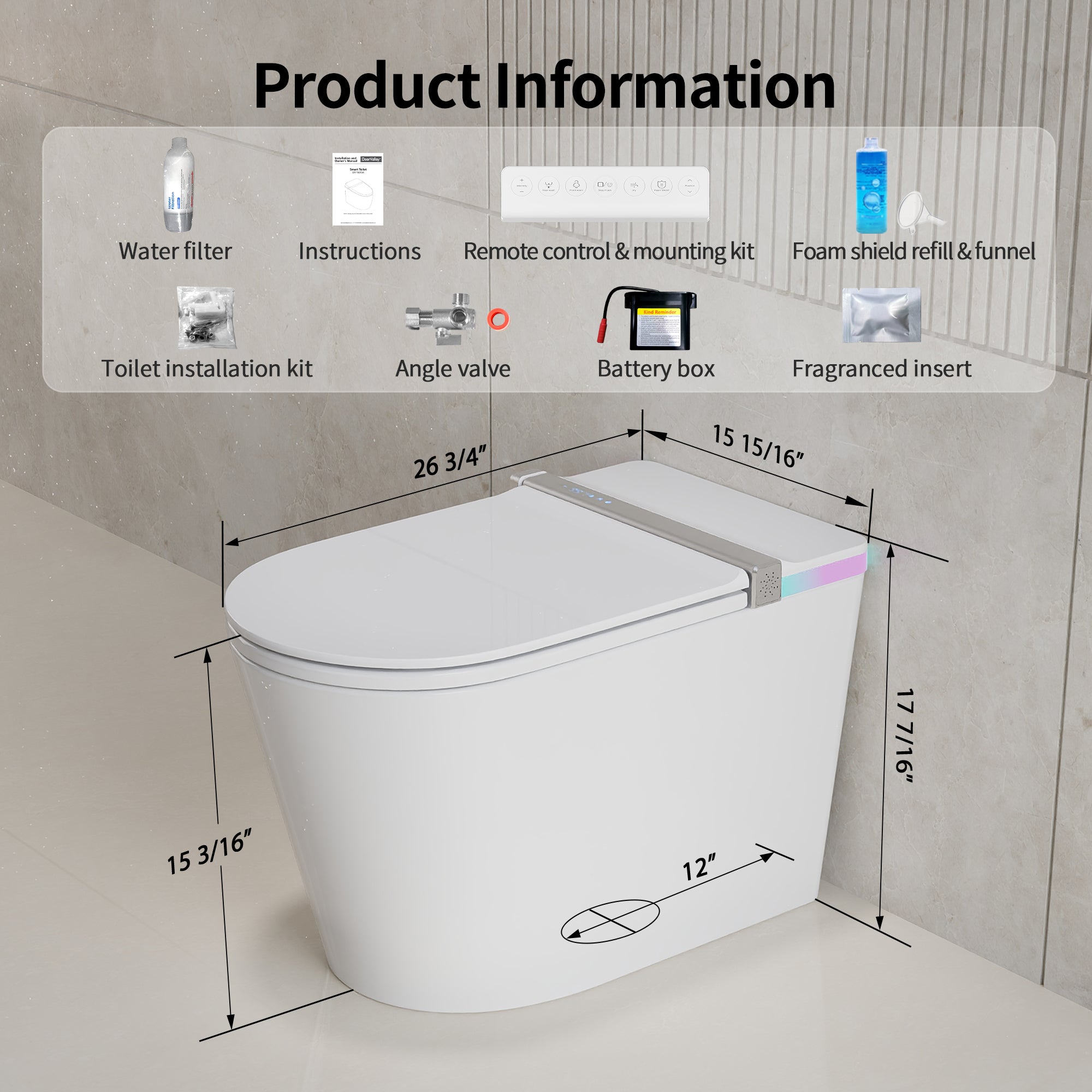 DeerValley DV-1S0360 Smart Toilet with All-Season Comfort, Built