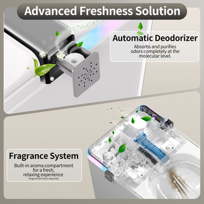 DeerValley DV-1S0360 Advanced Tankless Elongated Smart Toilet Smart Toilet with Bidet, Foam Shield, Deodorization, Auto Open/Close, Foot Sensor, Build-in Tank, Pump, Heated Seat, Dryer, LED Display, ADA Electric Toilets