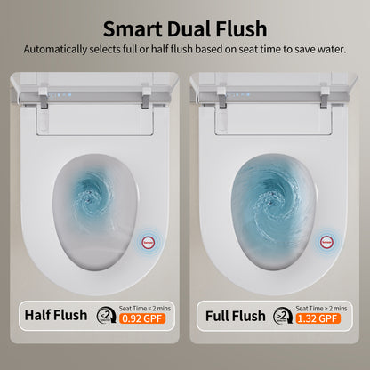 DeerValley DV-1S0360 Advanced Tankless Elongated Smart Toilet Smart Toilet with Bidet, Foam Shield, Deodorization, Auto Open/Close, Foot Sensor, Build-in Tank, Pump, Heated Seat, Dryer, LED Display, ADA Electric Toilets