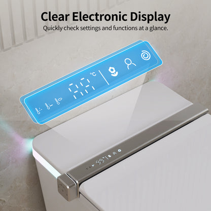 DeerValley DV-1S0360 Advanced Tankless Elongated Smart Toilet Smart Toilet with Bidet, Foam Shield, Deodorization, Auto Open/Close, Foot Sensor, Build-in Tank, Pump, Heated Seat, Dryer, LED Display, ADA Electric Toilets