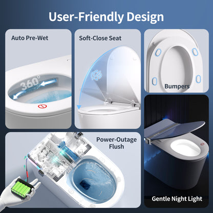 DeerValley DV-1S0360-V3 Premium Smart Toilet ADA Height  with Bidet, Foam Shield, Deodorization, Auto Open/Close, Foot Sensor, Build-in Tank, Pump, Heated Seat, Dryer, LED Display, Electric Toilets in White