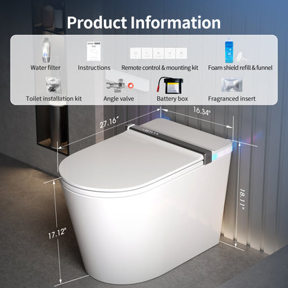 DeerValley DV-1S0360-V3 Premium Smart Toilet ADA Height  with Bidet, Foam Shield, Deodorization, Auto Open/Close, Foot Sensor, Build-in Tank, Pump, Heated Seat, Dryer, LED Display, Electric Toilets in White