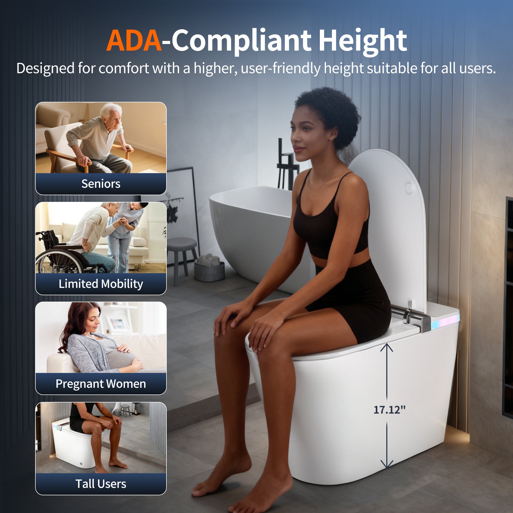 DeerValley DV-1S0360-V3 Premium Smart Toilet ADA Height  with Bidet, Foam Shield, Deodorization, Auto Open/Close, Foot Sensor, Build-in Tank, Pump, Heated Seat, Dryer, LED Display, Electric Toilets in White