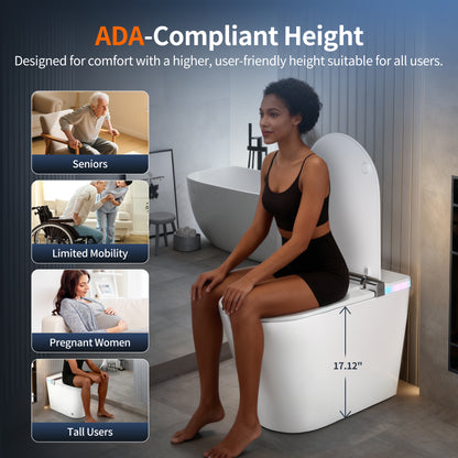 DeerValley DV-1S0360-V3 Premium Smart Toilet ADA Height  with Bidet, Foam Shield, Deodorization, Auto Open/Close, Foot Sensor, Build-in Tank, Pump, Heated Seat, Dryer, LED Display, Electric Toilets in White