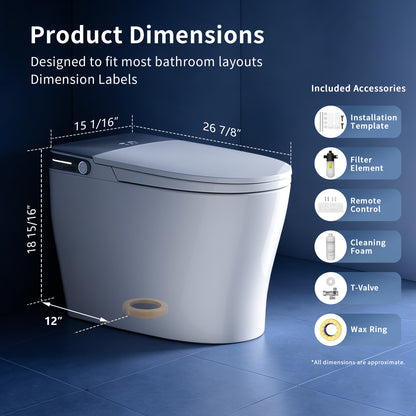 DeerValley DV-1S0371-V3 ADA Smart Toilet with Foam Shield & Powerful 1000 MAP Flush