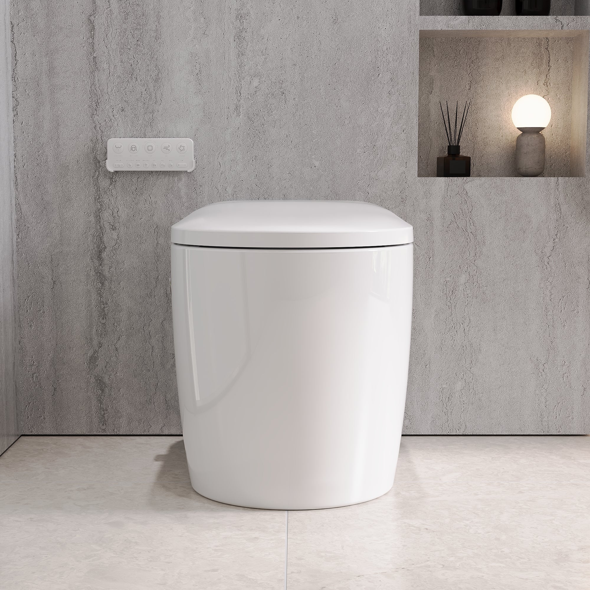 Compact One-Piece Smart Toilet for Small Bathrooms, Dual Flush Bidet with Auto Flush, Foot Kick Flush, Heated Seat, Adjustable Water & Air Temperature, Deodorizer, Soft Night Light, and Remote Control