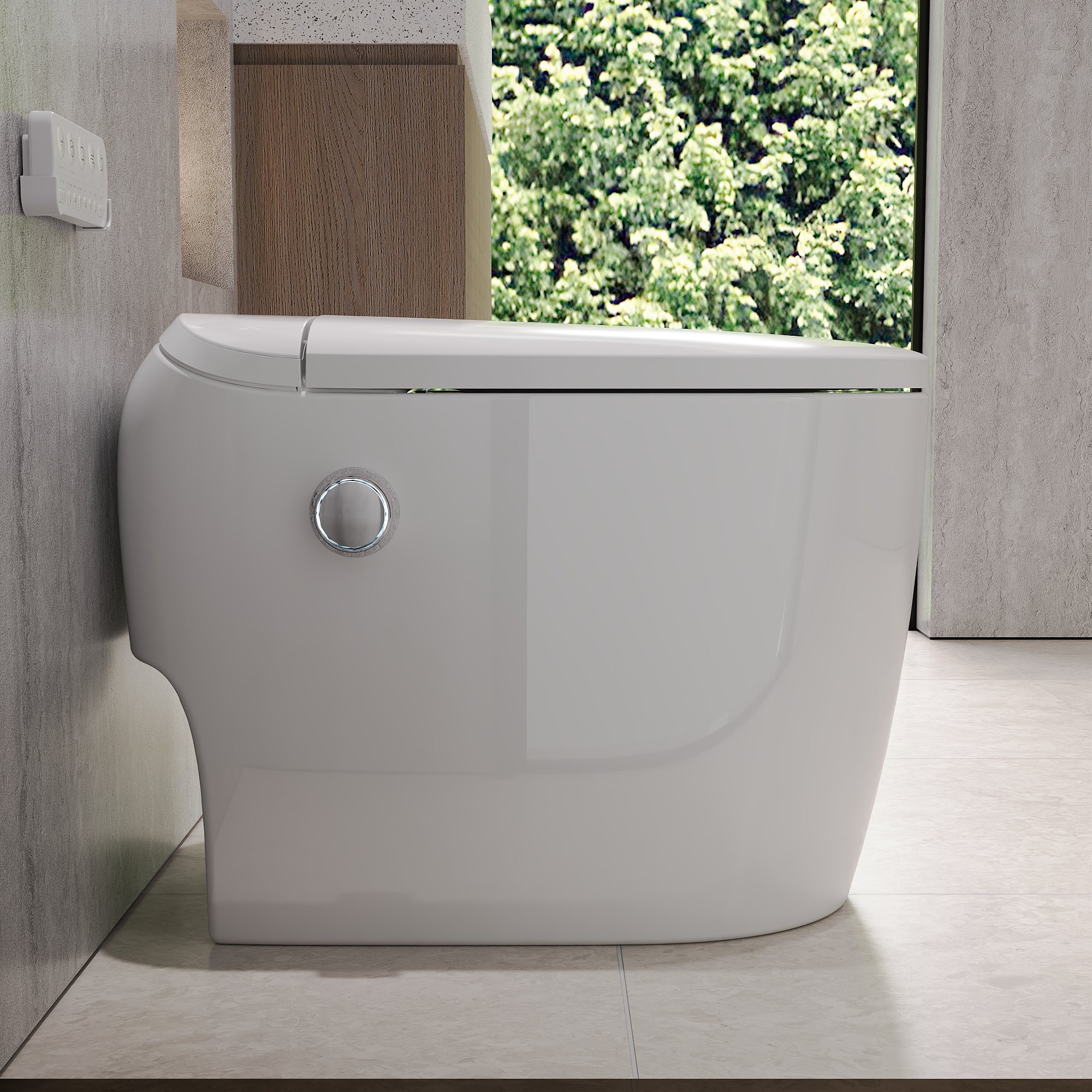 DeerValley DV-1S0381 Compact One-Piece Smart Toilet for Small Bathrooms, Dual Flush Bidet with Auto Flush, Foot Kick Flush, Heated Seat, Adjustable Water & Air Temperature, Deodorizer, Soft Night Light, and Remote Control
