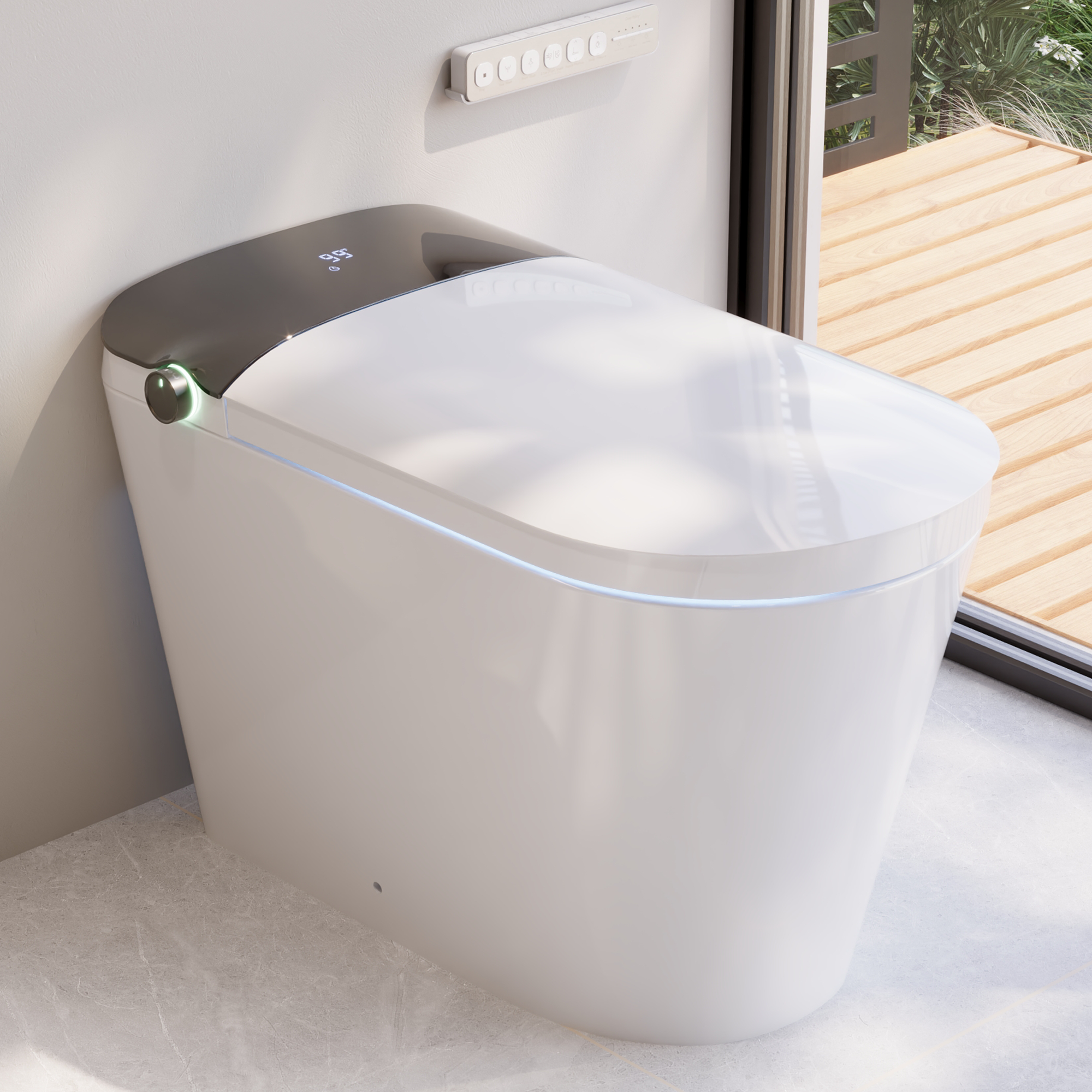 DeerValley DV-1S0442 Advanced Smart Toilet with Tank Built in, Auto Open/Close Lid, Auto Dual Flush, Foot Sensor, Auto Temp, Foam Shield, LED Display, Instant Warm Water, ADA Height Elongated Bidet Toilet