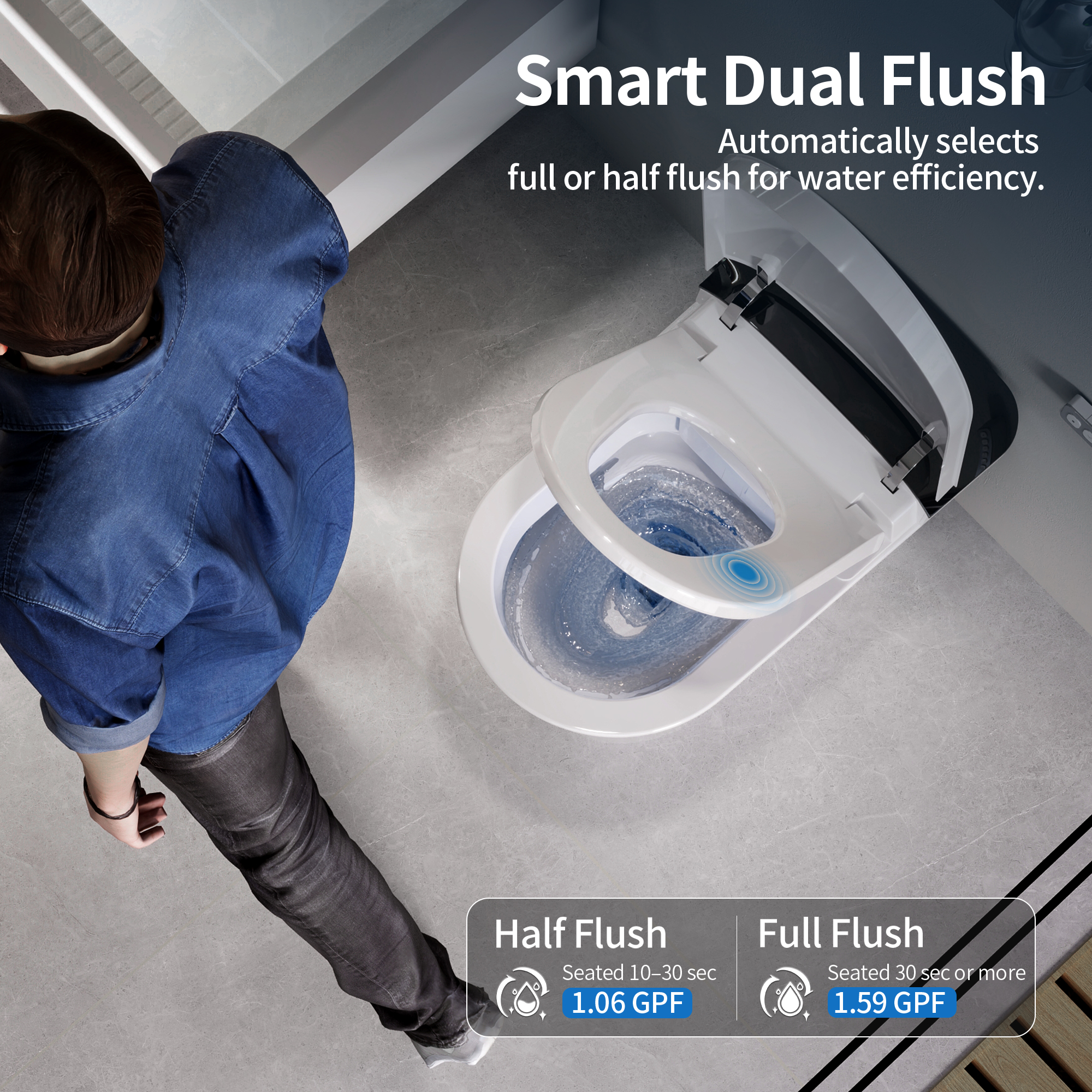 DeerValley DV-1S0442 Advanced Smart Toilet with Tank Built in, Auto Open/Close Lid, Auto Dual Flush, Foot Sensor, Auto Temp, Foam Shield, LED Display, Instant Warm Water, ADA Height Elongated Bidet Toilet