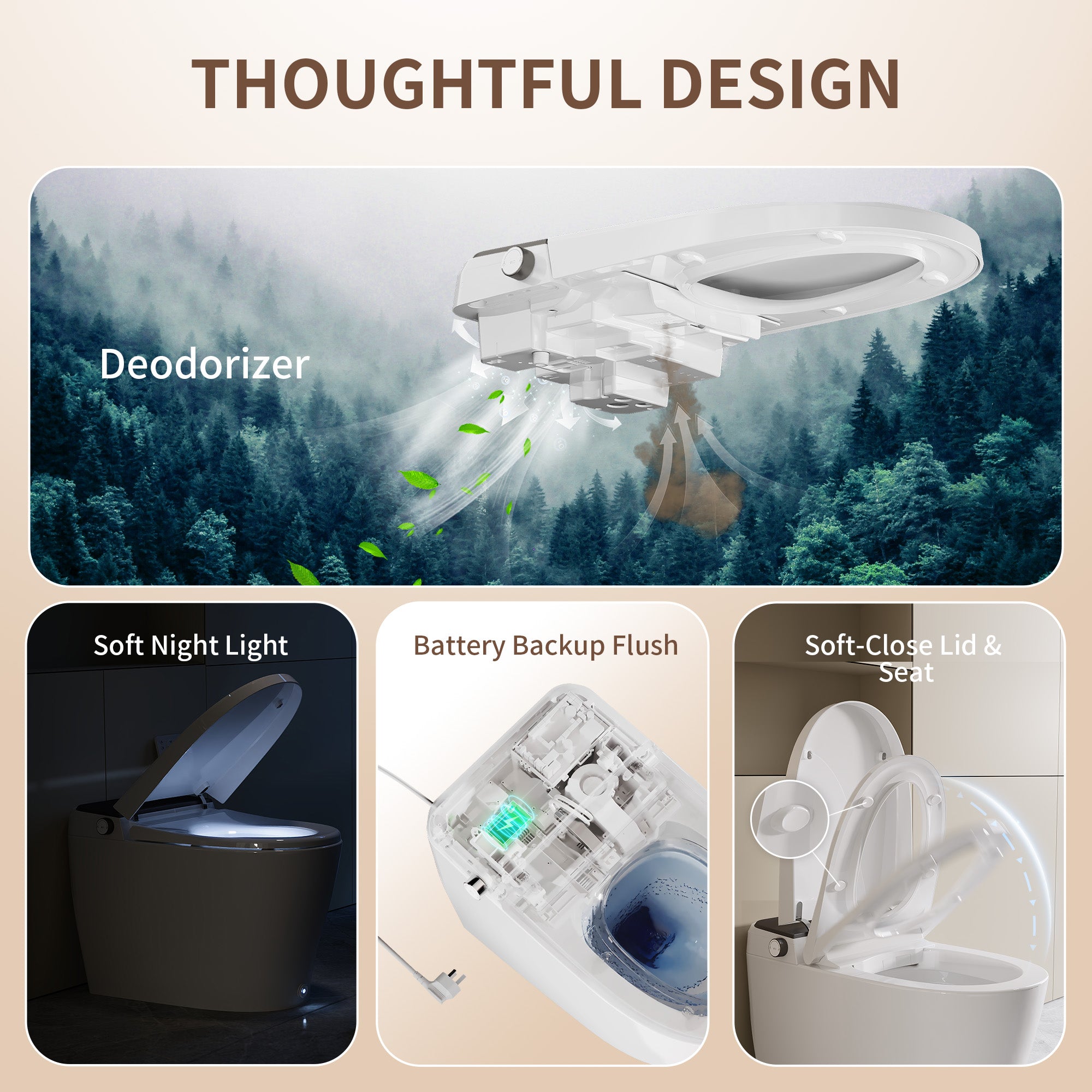 DeerValley DV-1S0459 Smart Toilet with Bidet, MaP 1000g Flush, ADA Height, Heated Seat & Warm Air Dryer, Auto Flush & Foot Sensor, Blackout Flush, Night Light, Modern Elongated Tankless Toilet