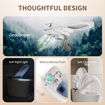 DeerValley DV-1S0459 Smart Toilet with Bidet, MaP 1000g Flush, ADA Height, Heated Seat & Warm Air Dryer, Auto Flush & Foot Sensor, Blackout Flush, Night Light, Modern Elongated Tankless Toilet