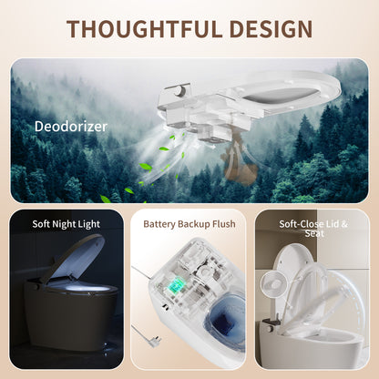 DeerValley DV-1S0459 Smart Toilet with Bidet, MaP 1000g Flush, ADA Height, Heated Seat & Warm Air Dryer, Auto Flush & Foot Sensor, Blackout Flush, Night Light, Modern Elongated Tankless Toilet