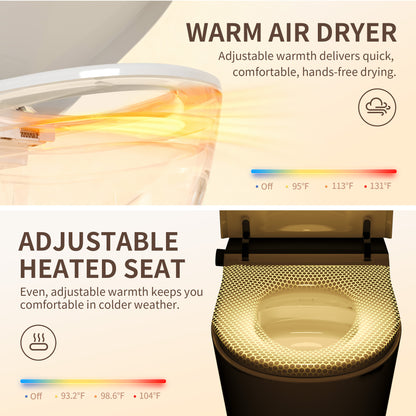 DeerValley DV-1S0459 Smart Toilet with Bidet, MaP 1000g Flush, ADA Height, Heated Seat & Warm Air Dryer, Auto Flush & Foot Sensor, Blackout Flush, Night Light, Modern Elongated Tankless Toilet