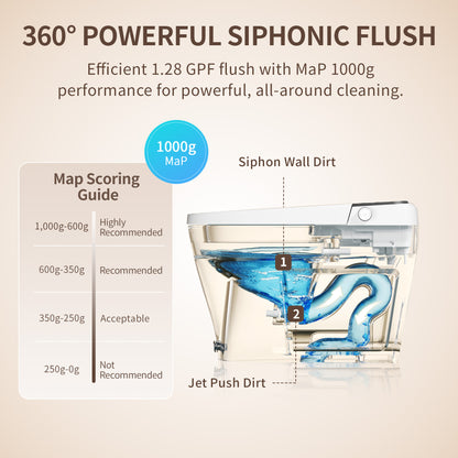 DeerValley DV-1S0459 Smart Toilet with Bidet, MaP 1000g Flush, ADA Height, Heated Seat & Warm Air Dryer, Auto Flush & Foot Sensor, Blackout Flush, Night Light, Modern Elongated Tankless Toilet