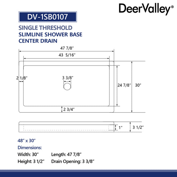 48"L Rectangle Shower Base, Non-slip Design With Multiple Sizes