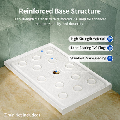 DeerValley DV-1SB0480 48 in. L x 30 in. W x 3.5 in. H Alcove Shower Pan Base with Center Drain in White