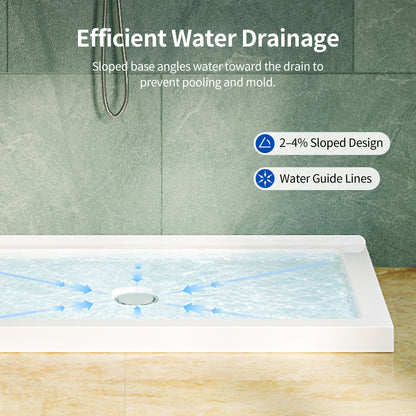 DeerValley DV-1SB0480 48 in. L x 30 in. W x 3.5 in. H Alcove Shower Pan Base with Center Drain in White