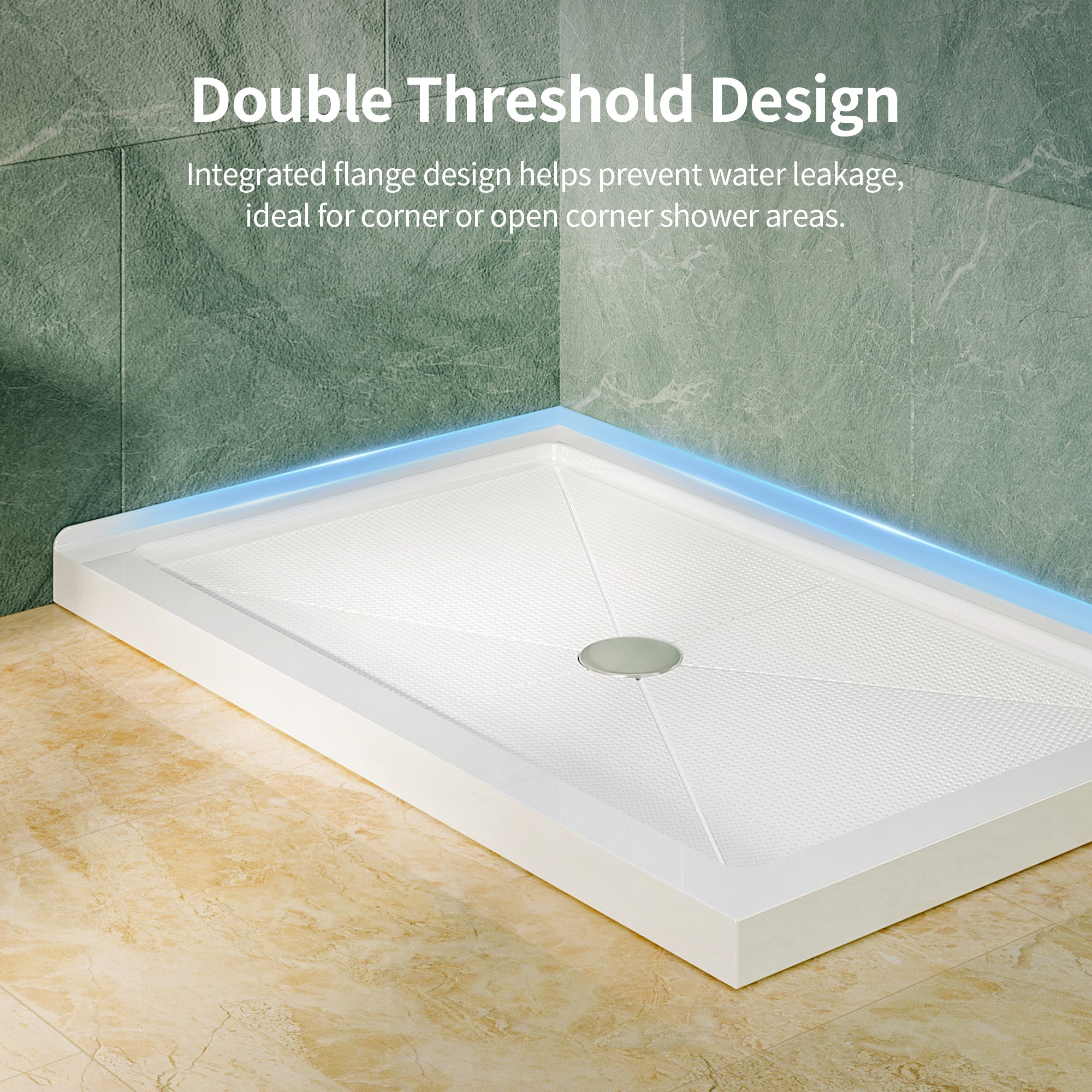 DeerValley DV-1SB0480 48 in. L x 30 in. W x 3.5 in. H Alcove Shower Pan Base with Center Drain in White
