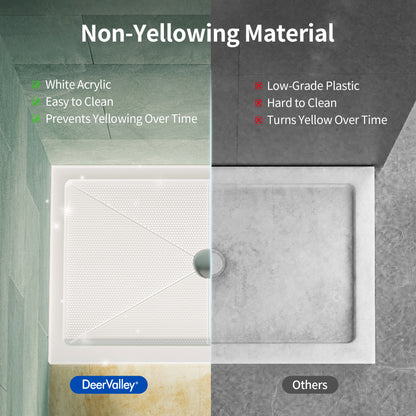 DeerValley DV-1SB0480 48 in. L x 30 in. W x 3.5 in. H Alcove Shower Pan Base with Center Drain in White