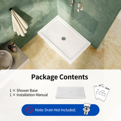 DeerValley DV-1SB0480 48 in. L x 30 in. W x 3.5 in. H Alcove Shower Pan Base with Center Drain in White
