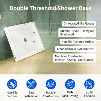 DeerValley DV-1SB0480 48 in. L x 30 in. W x 3.5 in. H Alcove Shower Pan Base with Center Drain in White