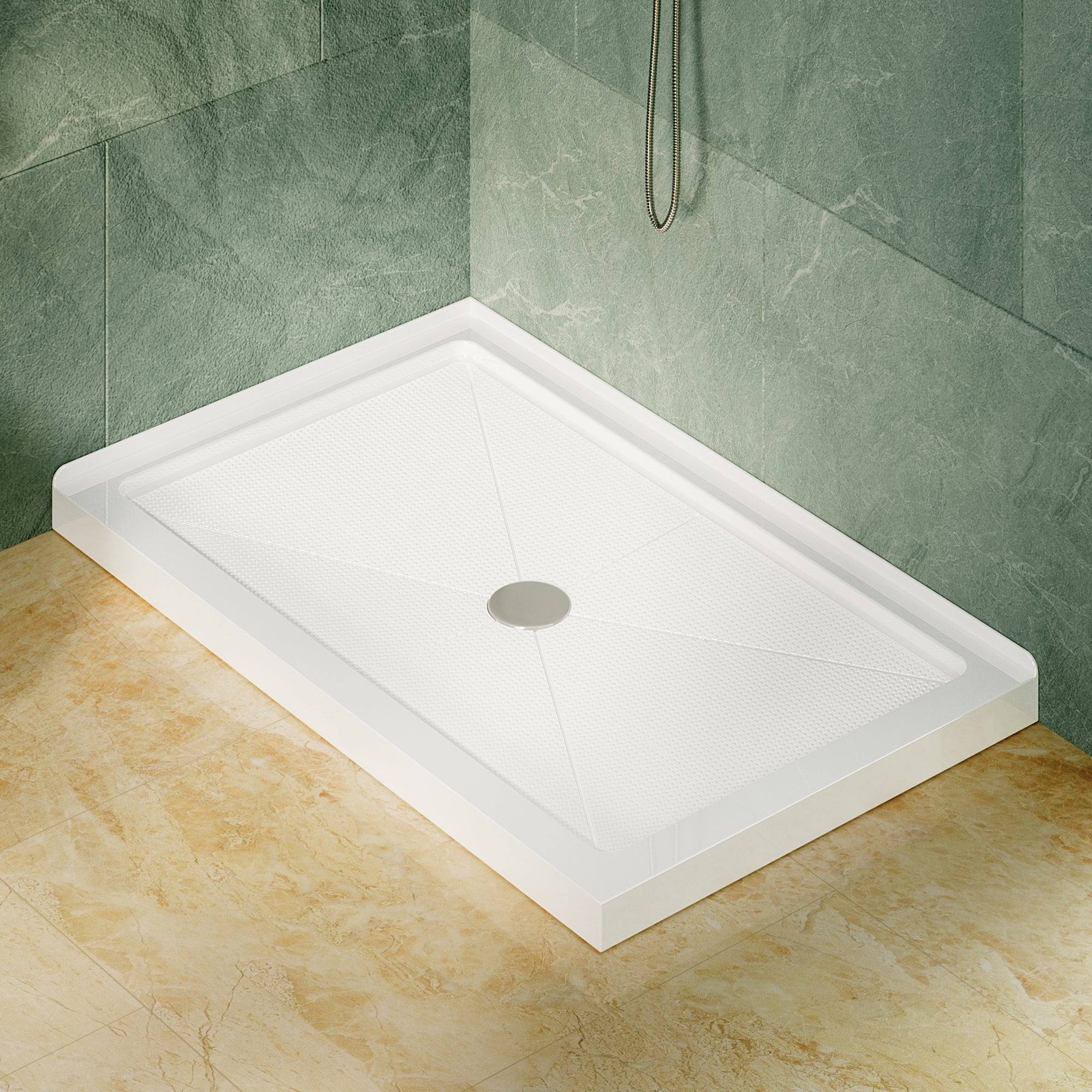 DeerValley DV-1SB0480 48 in. L x 30 in. W x 3.5 in. H Alcove Shower Pan Base with Center Drain in White