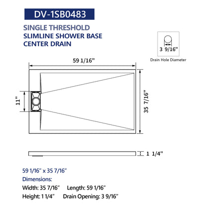 DeerValley DV-1SB0483/DV-1SB0485 60" x 36"/48" x 32" Zero Threshold Shower Base Seamless Entry, Modern Living