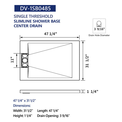 DeerValley DV-1SB0483/DV-1SB0485 60" x 36"/48" x 32" Zero Threshold Shower Base Seamless Entry, Modern Living