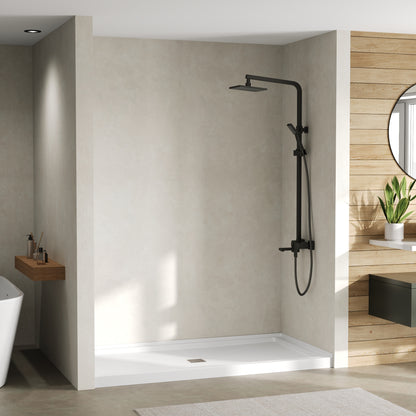 DeerValley DV-1SB0488 72"L x 36"W Shower Base in White, SMC Rectangle Single-Threshold Shower Pan, Center Drain, Non-Slip Shower Tray, Drain Cover Included