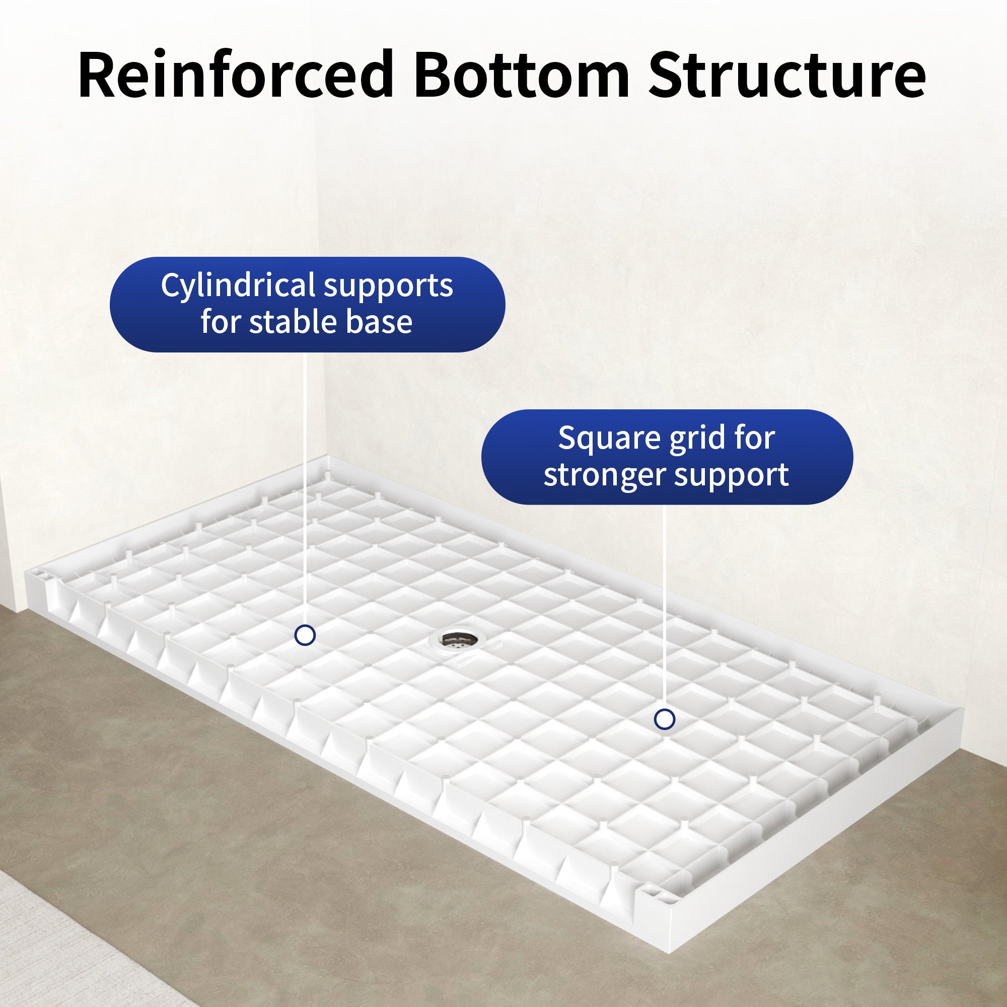 DeerValley DV-1SB0488 72"L x 36"W Shower Base in White, SMC Rectangle Single-Threshold Shower Pan, Center Drain, Non-Slip Shower Tray, Drain Cover Included