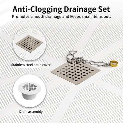 DeerValley DV-1SB0488 72"L x 36"W Shower Base in White, SMC Rectangle Single-Threshold Shower Pan, Center Drain, Non-Slip Shower Tray, Drain Cover Included