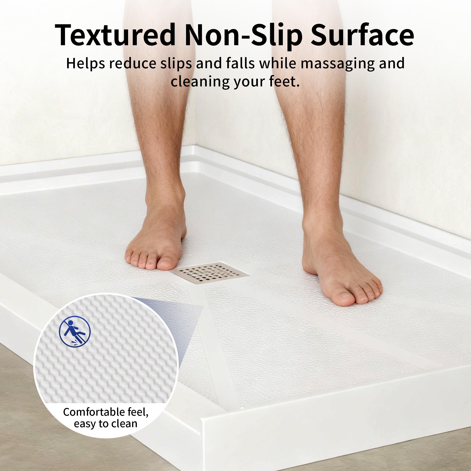 DeerValley DV-1SB0488 72"L x 36"W Shower Base in White, SMC Rectangle Single-Threshold Shower Pan, Center Drain, Non-Slip Shower Tray, Drain Cover Included