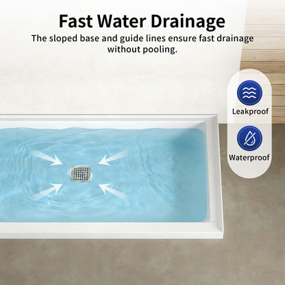 DeerValley DV-1SB0488 72"L x 36"W Shower Base in White, SMC Rectangle Single-Threshold Shower Pan, Center Drain, Non-Slip Shower Tray, Drain Cover Included