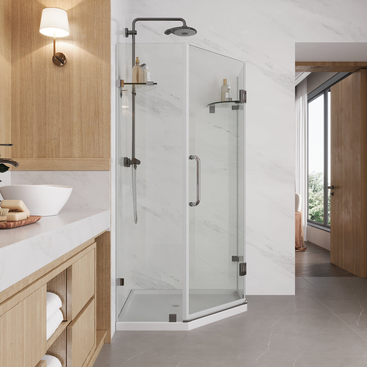 DeerValley DV-1SD021208 34" Frameless Neo-Angle Corner Shower Enclosure with Pivot Door, Chrome