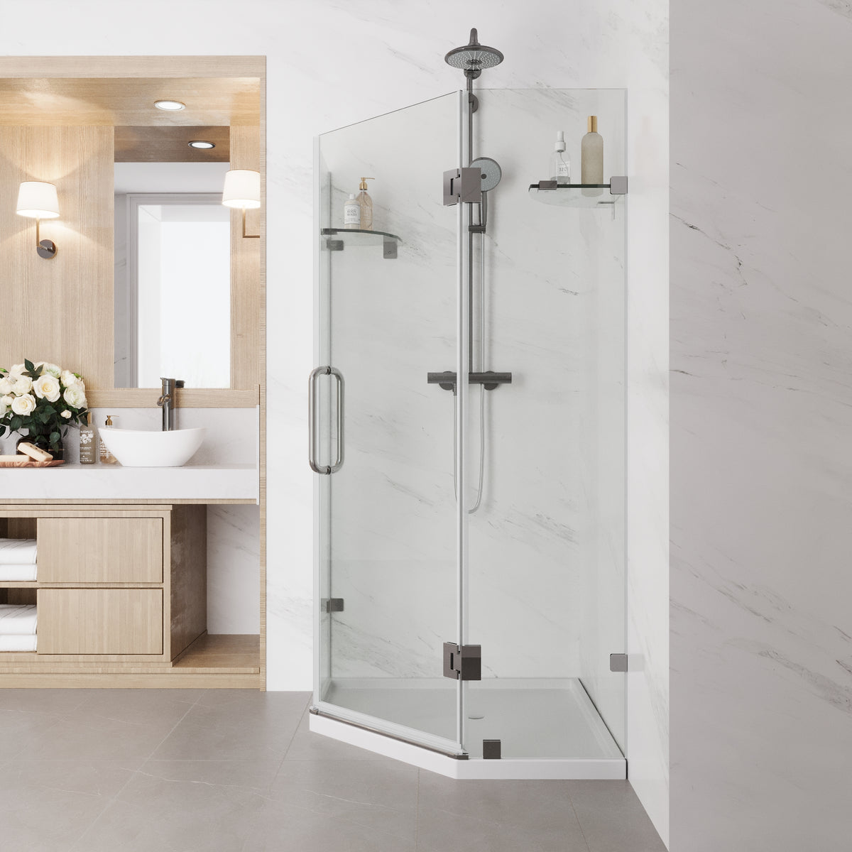 DeerValley DV-1SD021208 34" Frameless Neo-Angle Corner Shower Enclosure with Pivot Door, Chrome