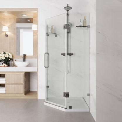 DeerValley DV-1SD021208 34" Frameless Neo-Angle Corner Shower Enclosure with Pivot Door, Chrome